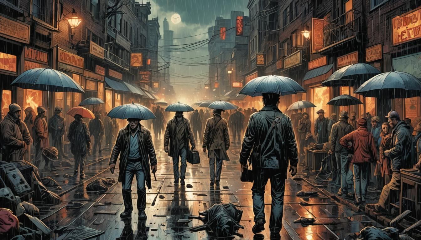 Rainy Hellscape: Comic Book Style Illustration