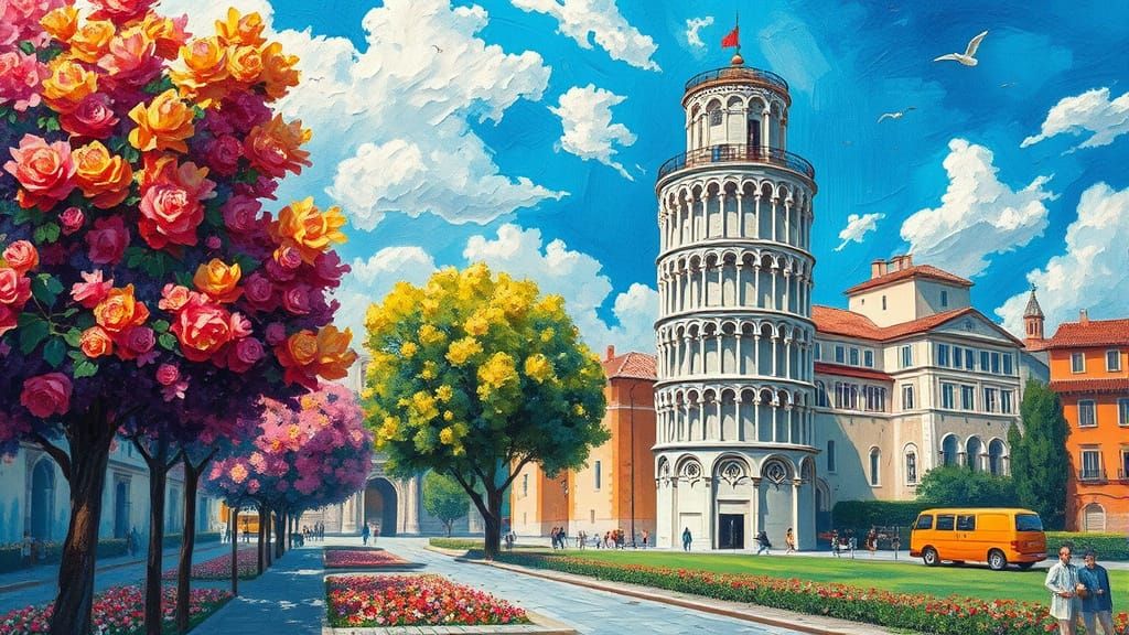Tower of Pisa in Neo-Impressionist Style