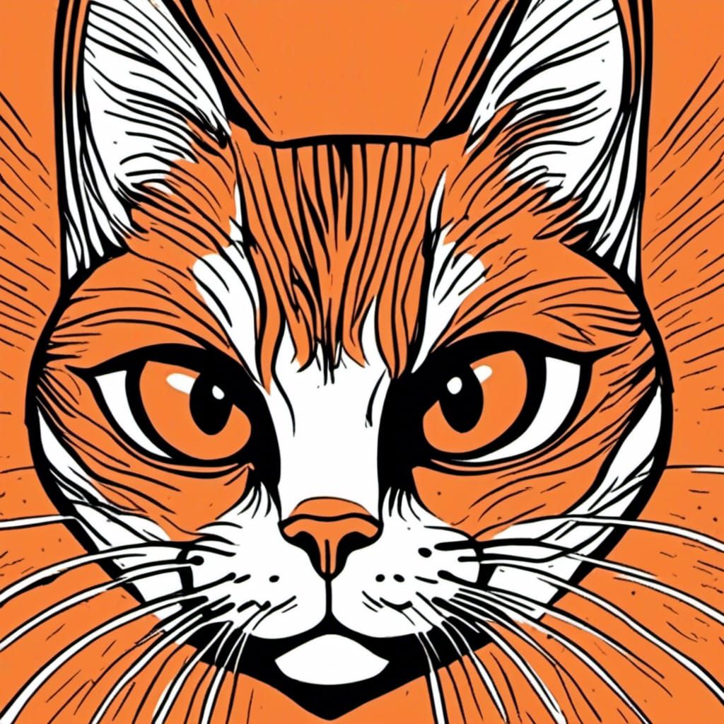 <lora:Aeon Flux:1.0> Grumpy orange cat cartoon drawing, simple thick outlines, minimal colors, suitable for tufting gun ...