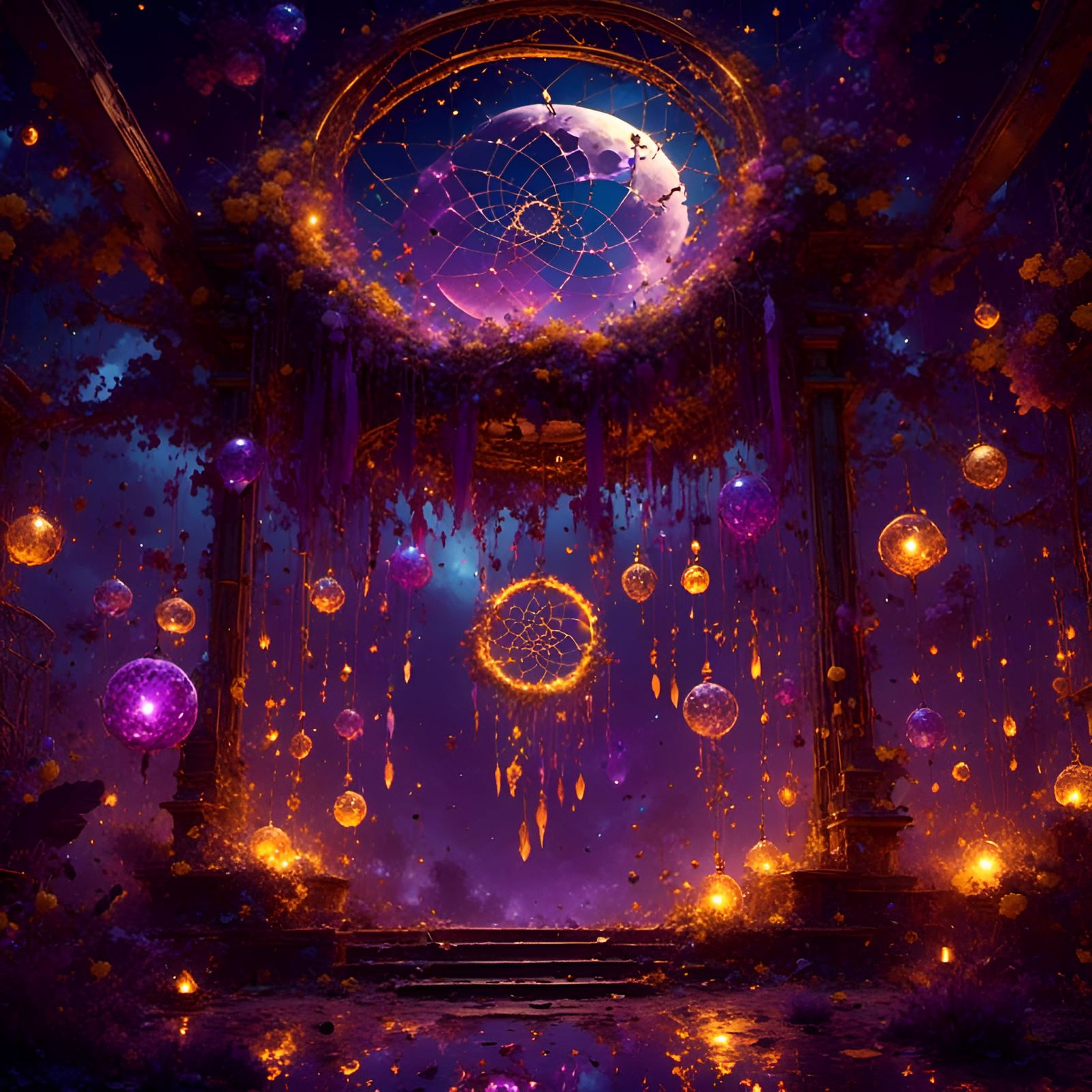 Dream Catcher with Moon, Dark Fantasy Art