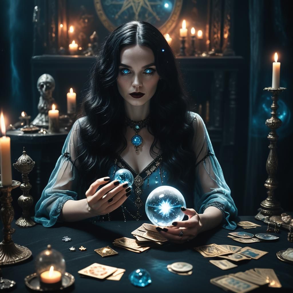 Mysterious Fortune Teller with Crystal Ball: Cinematic Still