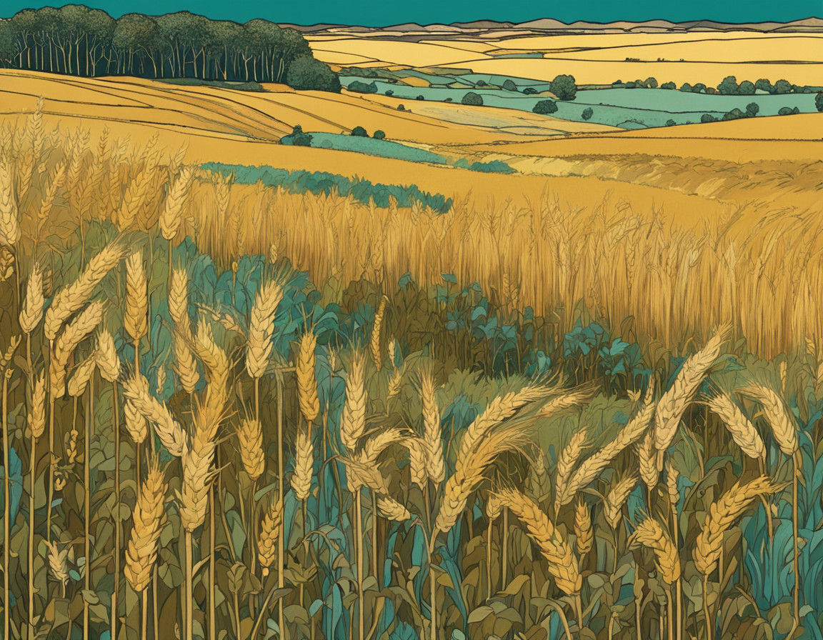Golden Wheat Field in Art Nouveau Style
