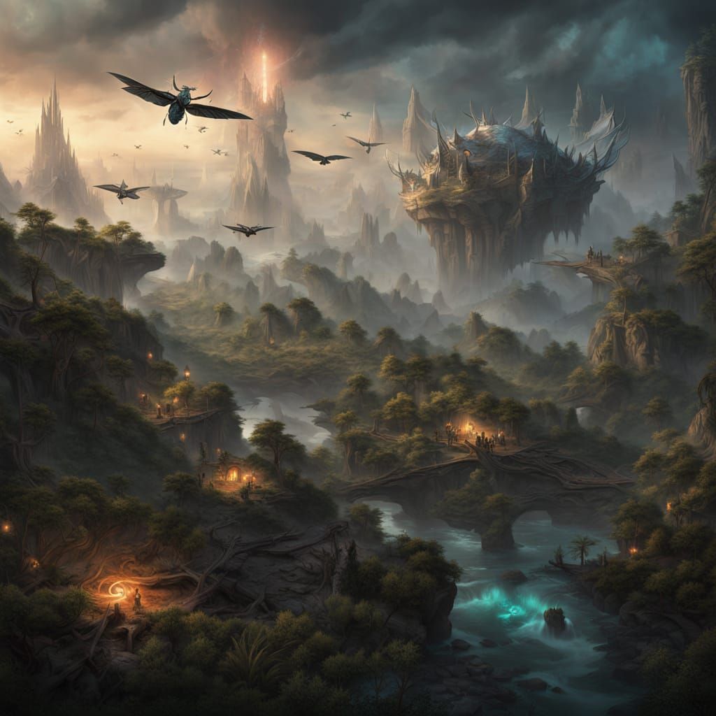 Ethereal Dark Fantasy Realm with Bioluminescent Wonders and ...