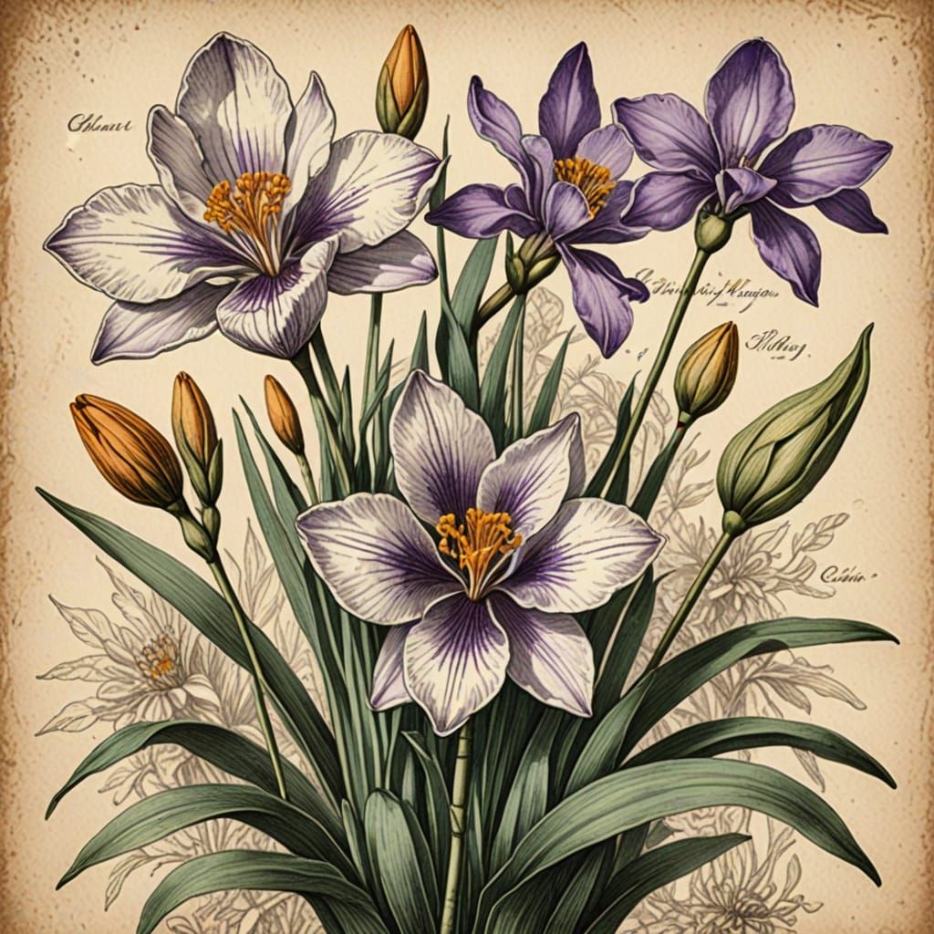 Vintage Botanical Illustrations of Rare Turkish Flowers in S...
