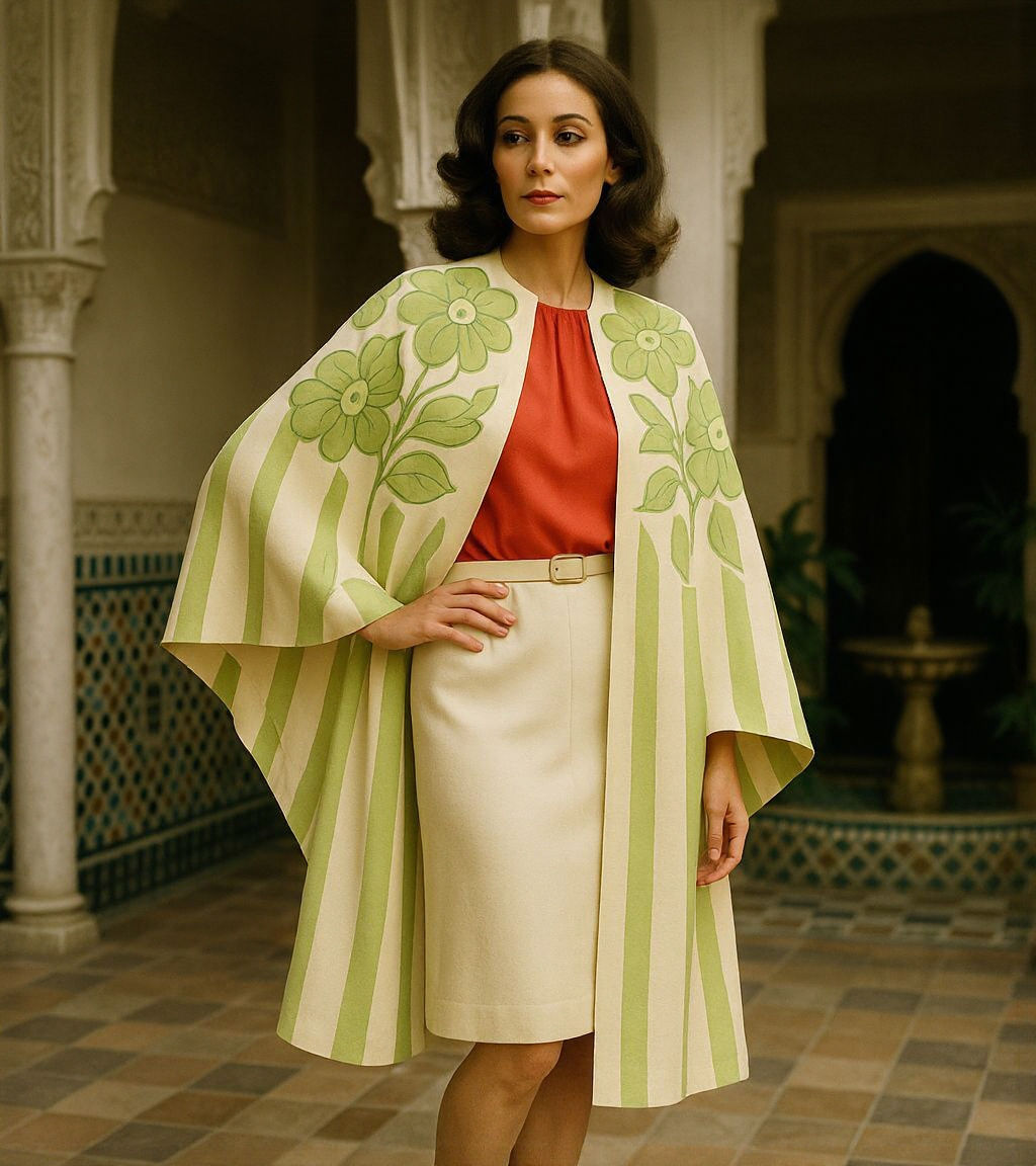 1975 Chloé Fashion: Art Deco Cape in Marrakech