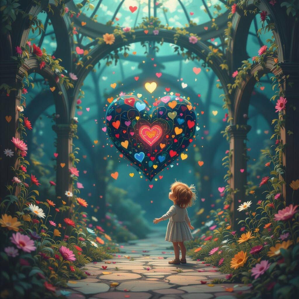 Joyful Swirling Colors & Glowing Hearts in Dreamlike Style