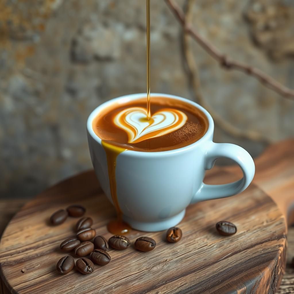 Coffee with Syrup Drizzle and Foam Heart
