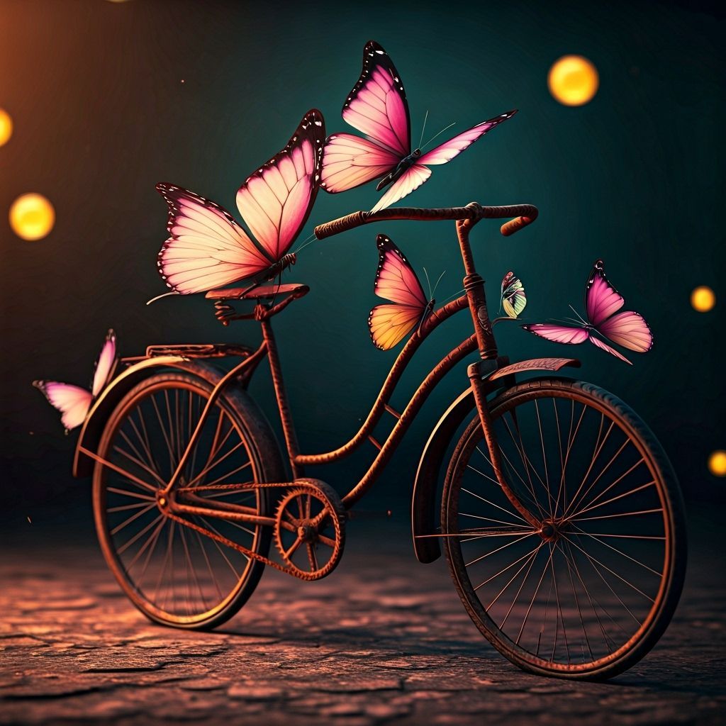 Giant Butterflies on Rusty Bike, Digital Art