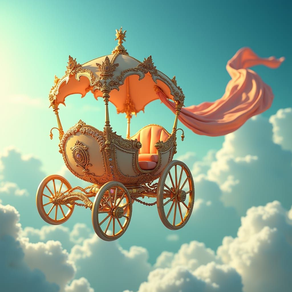 Golden Chariot Soars Through Azure Sky