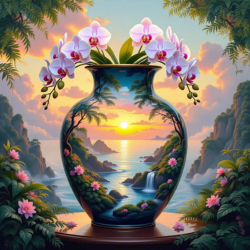 Dreamy Coastline Sunset in Surrealist Style