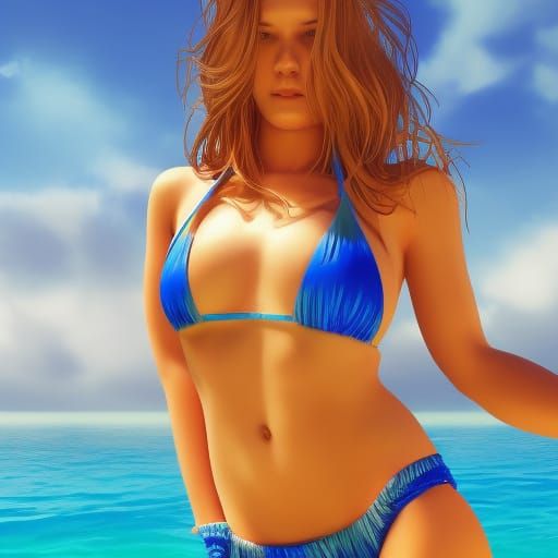 Hyperrealistic Girl in Bikini Splash Art