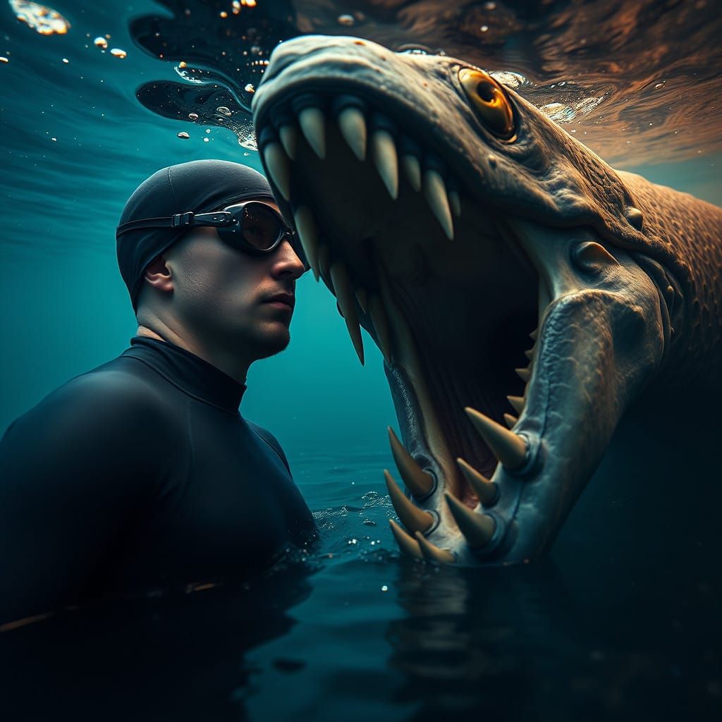 Surreal Underwater Nightmare of a Terrified Swimmer Confront...