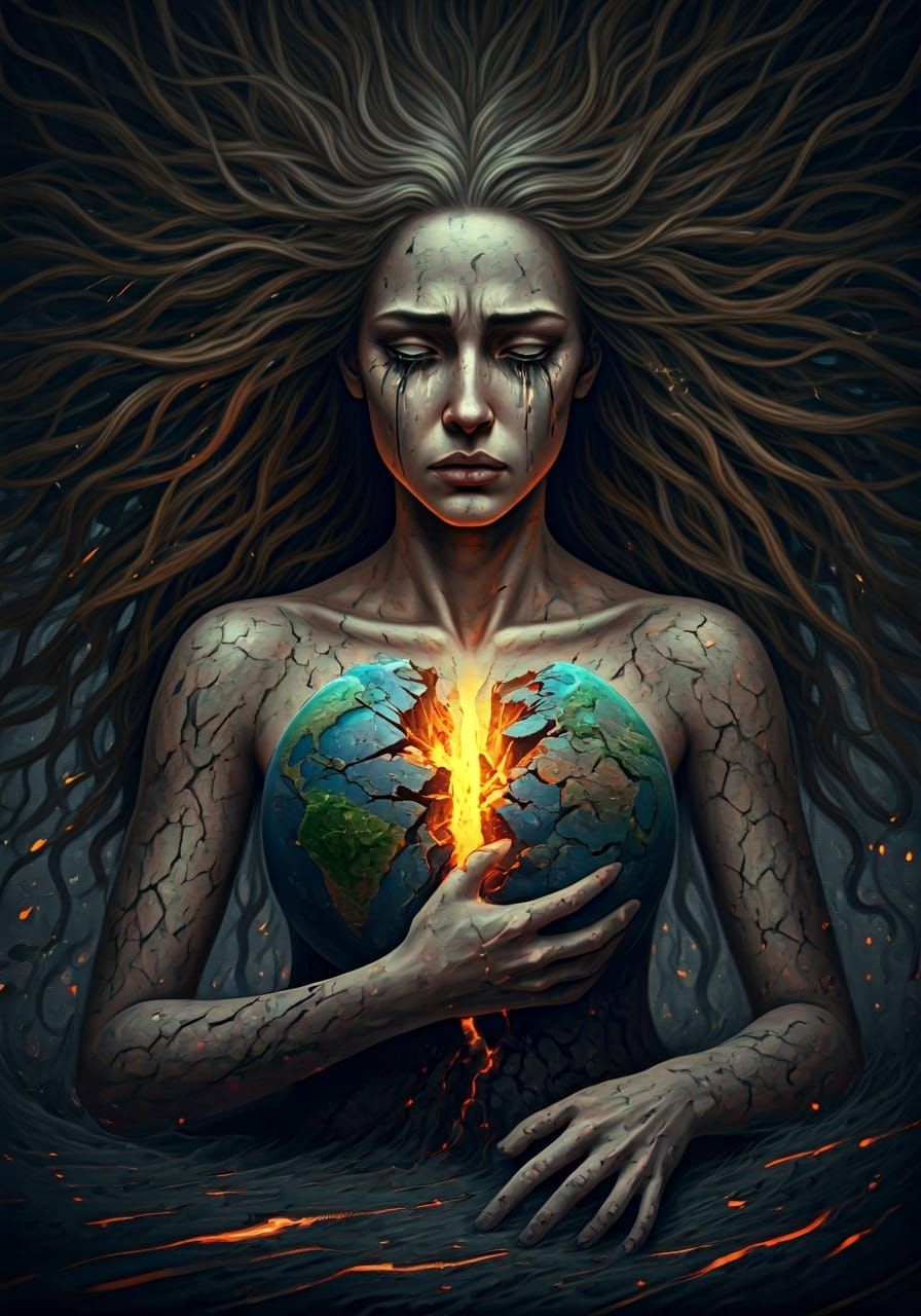 Grief-Stricken Mother Earth Breaking Apart