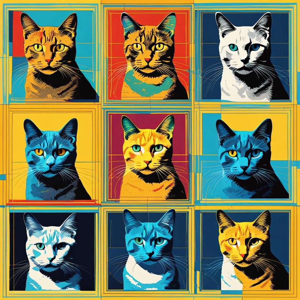Pop Art Cats in Squares: Geometric Bauhaus Print