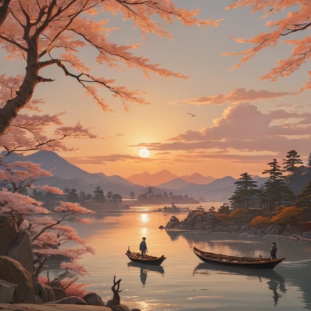 Tranquil Ukiyo-e Scene in Pastel Colors
