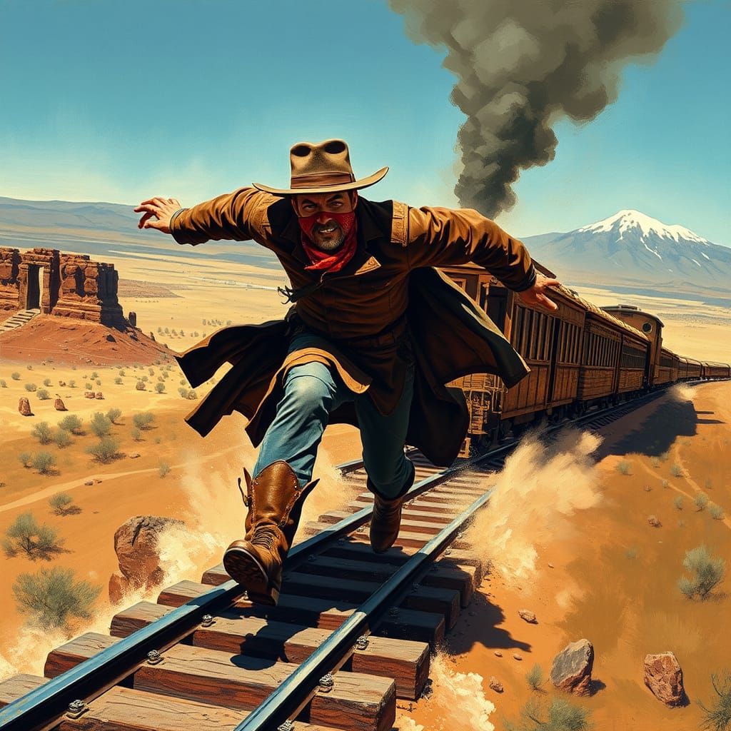 Cowboy's Daring Dash Atop a Speeding Train