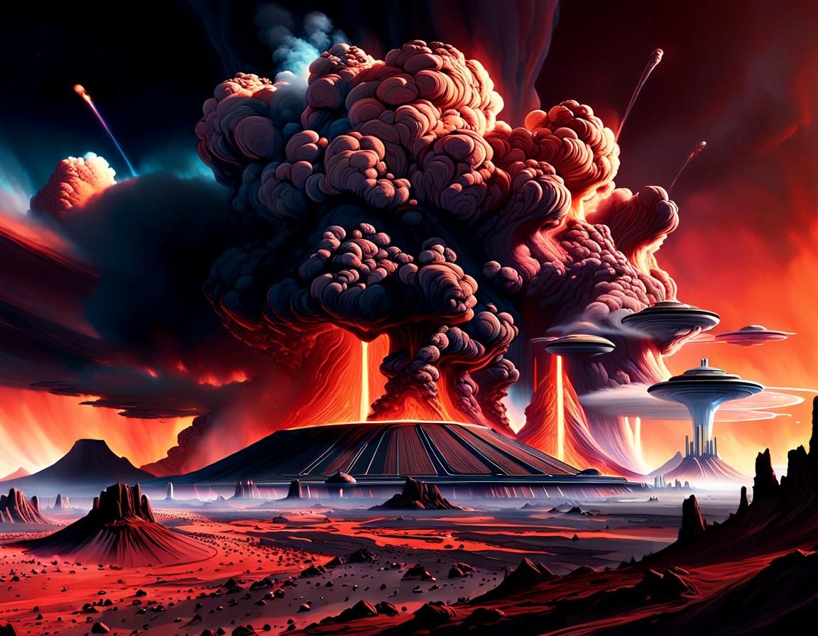 Martian City Engulfed by Olympus Mons Eruption