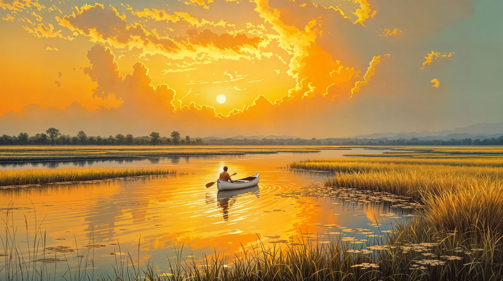 Impressionistic Sunset on Tranquil Marsh