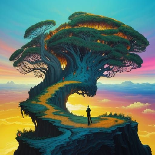 Surreal Cliffside Scene in Dali Style