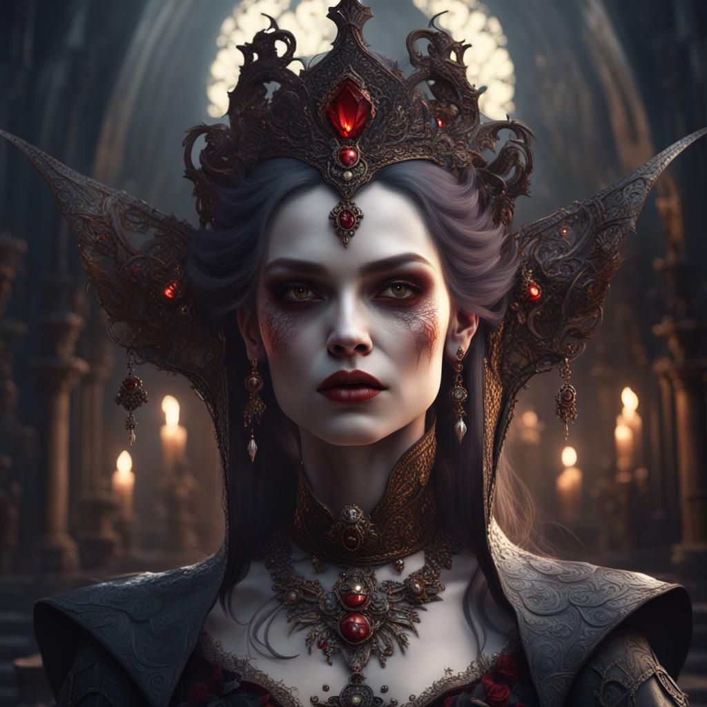 Detailed Matte Painting of a Domineering Vampiress
