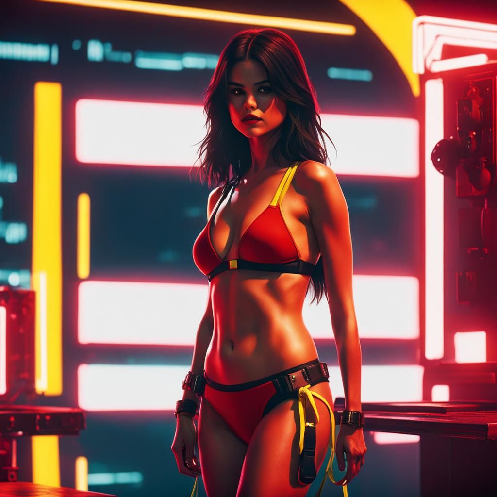 Person in Red Bikini, Cyberpunk Neon Style