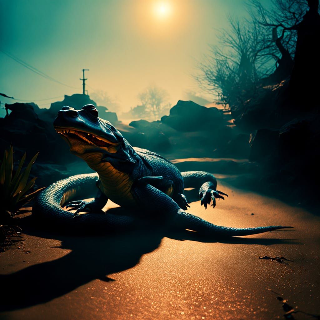 Electric Serpent Unleashed in Moody, Dark Environment