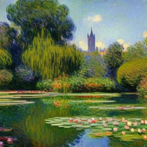 Monet Style Pond with Water Lilies Painting