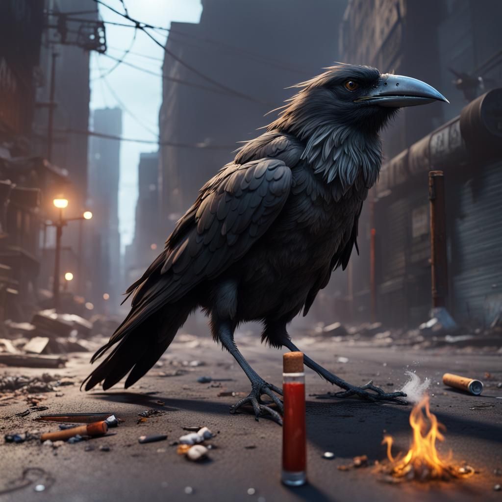 Crow Smoking in Skid Row: Matte Painting