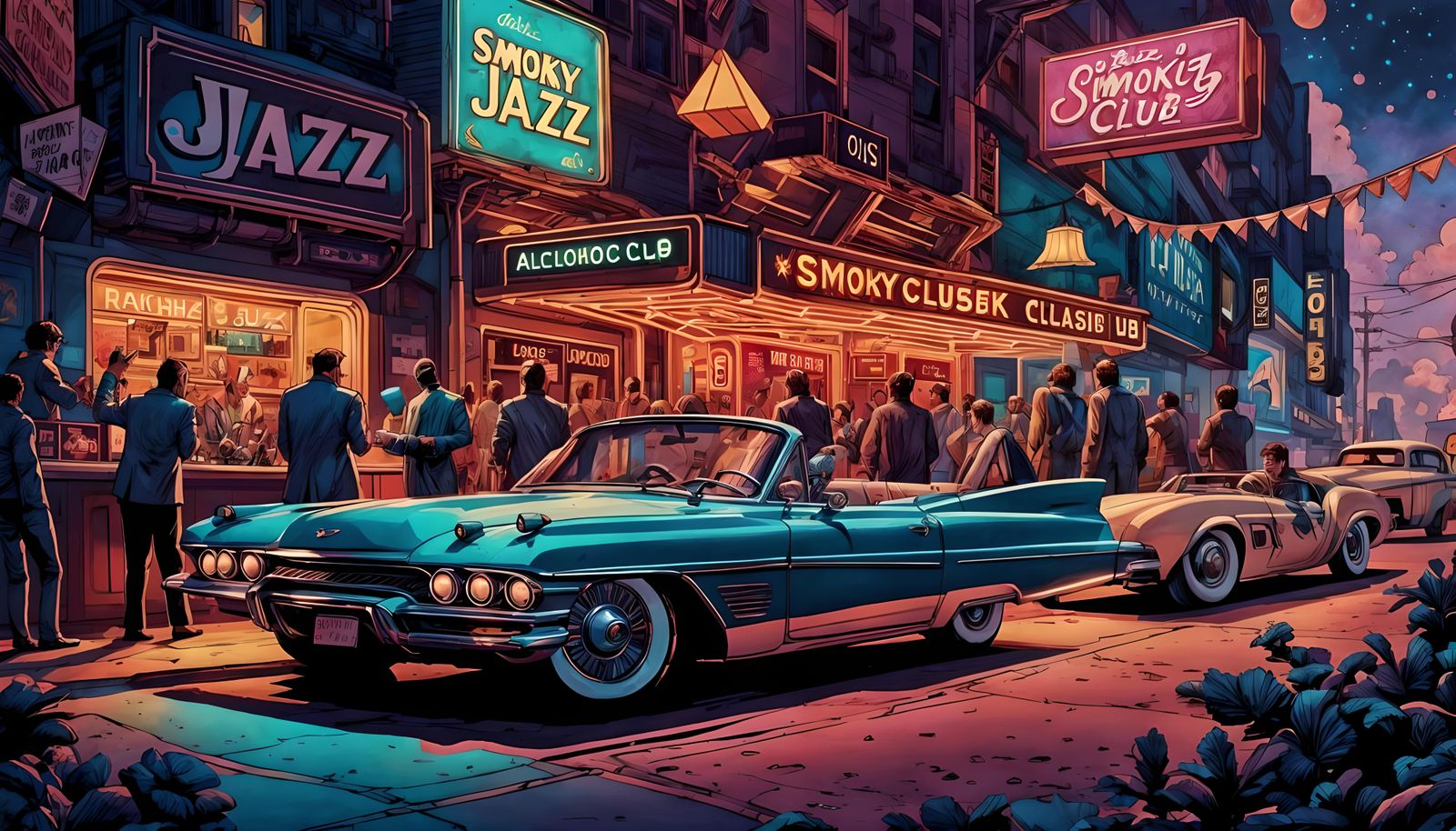 Alien Jazz Club on Asteroid in Mixed Media Style