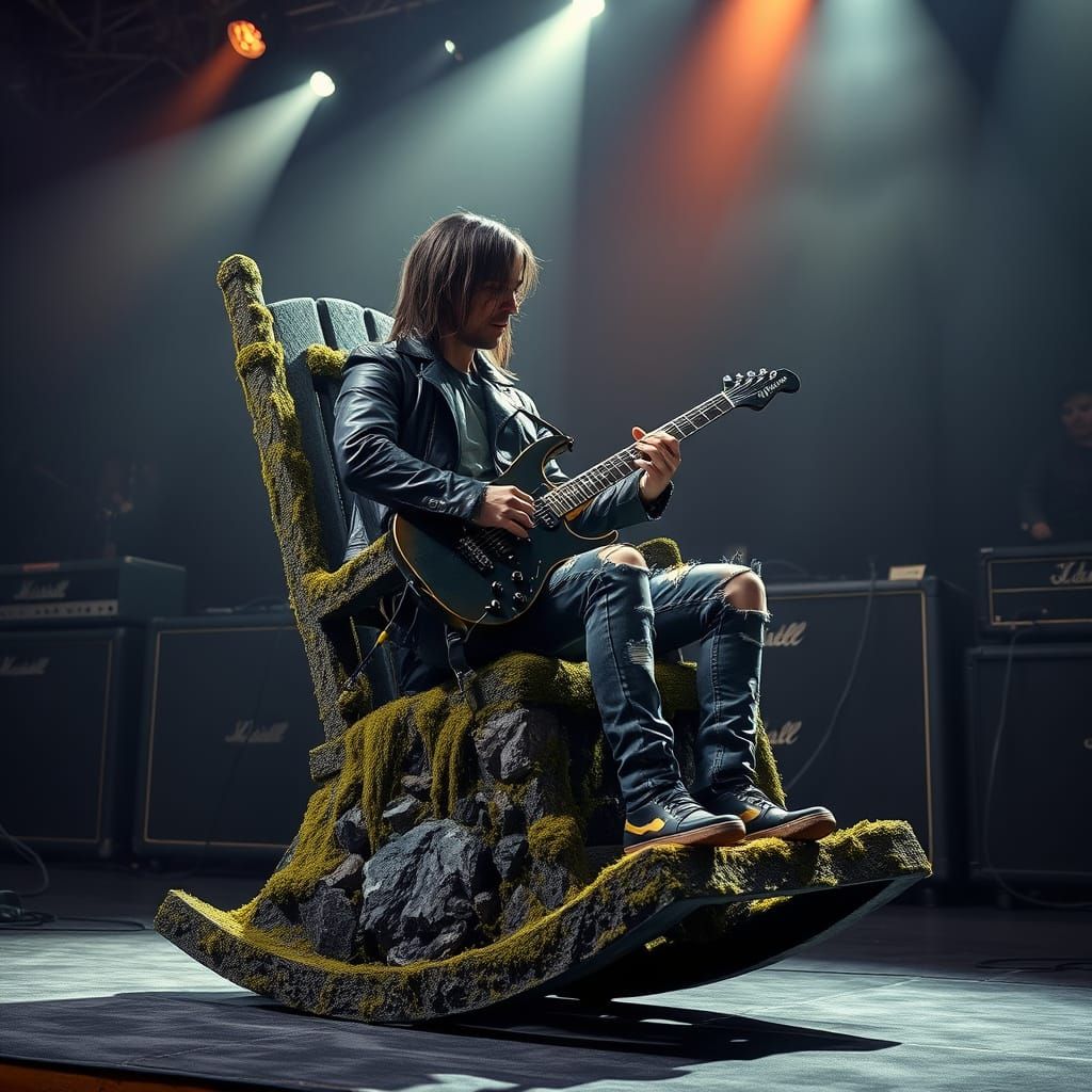 Moss Stone Rocking Chair Plays Guitar on Stage