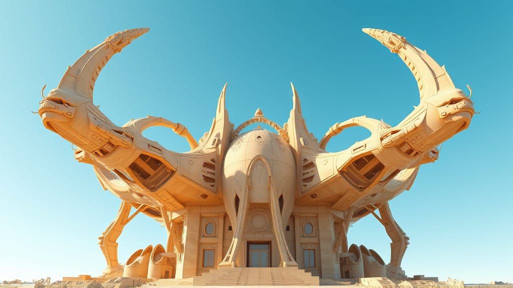 Fractal Alien Architecture in a Clear Blue Sky