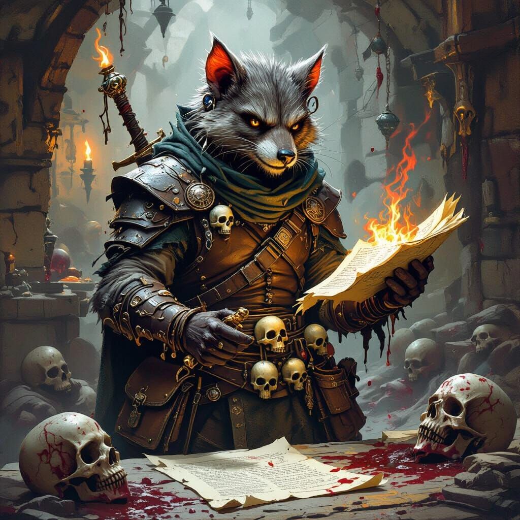 Mystical Wererat Incanting Spell in Gloomy Tavern