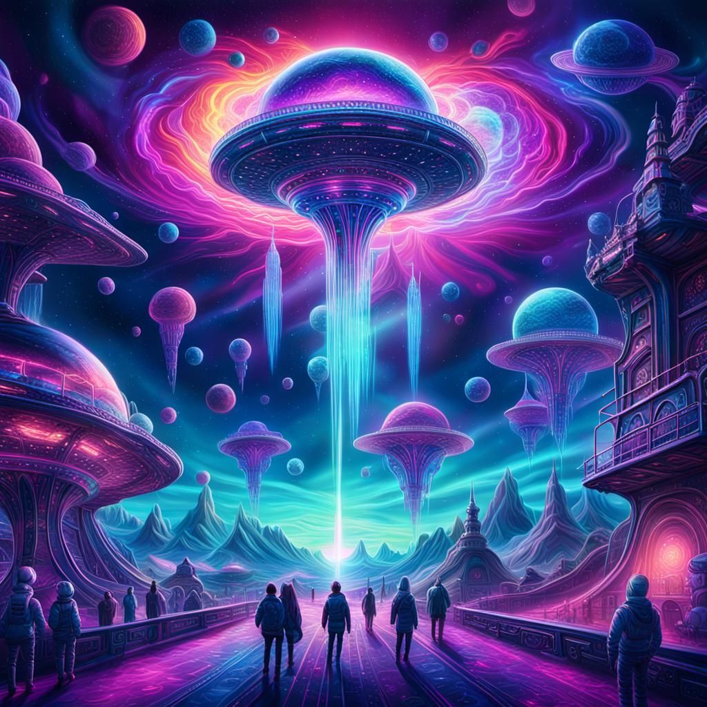 Cosmic Carnival with Alien Visitors in Holographic Astral Ar...