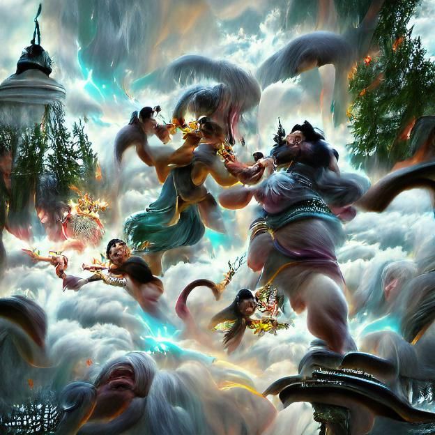 Epic Battle Between Gods in Heaven