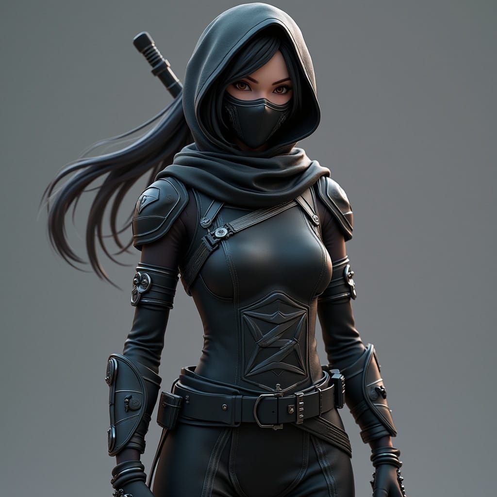 Female Ninja in Fortnite-Inspired Costume, 3D Anime Art