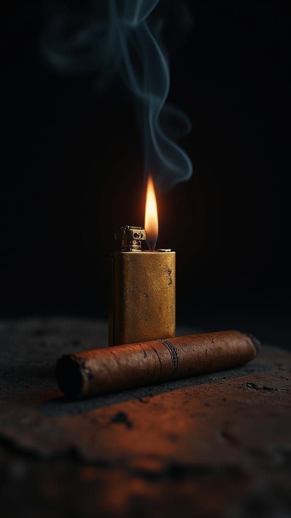 Brass Lighter Flame in Infinite Black Void