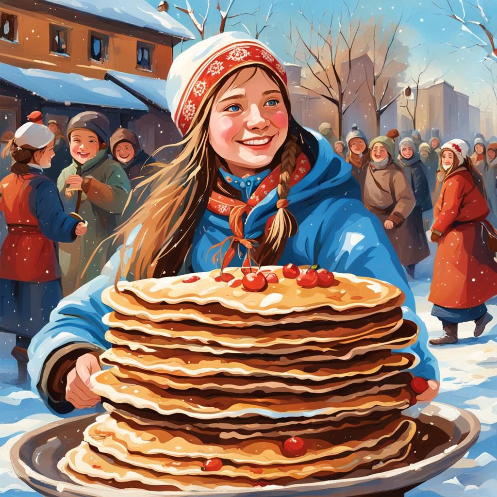 Maslenitsa Celebration with Pancakes in Winter