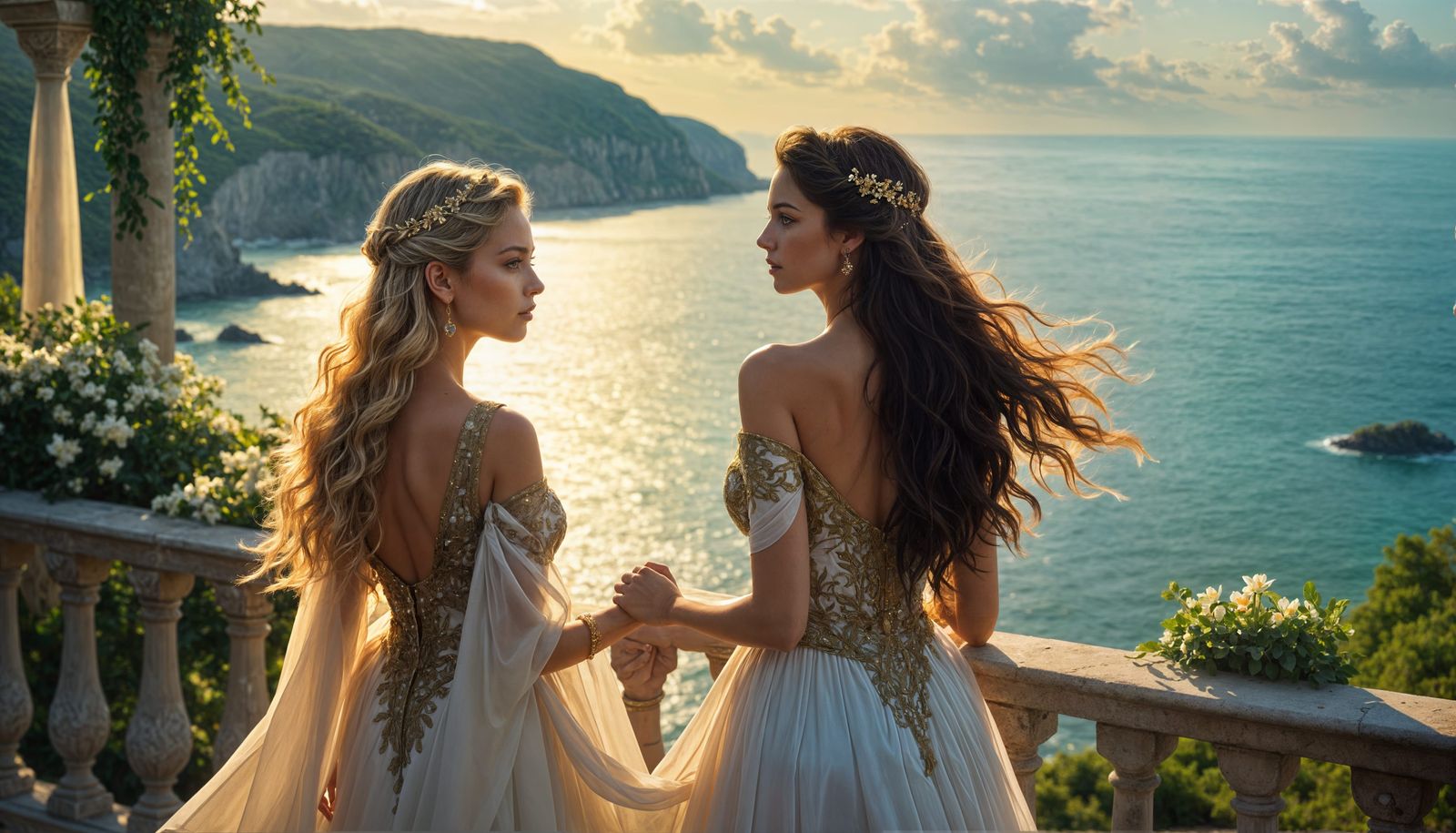 Golden Hour on the Black Sea: Two Women Bask in Serenity