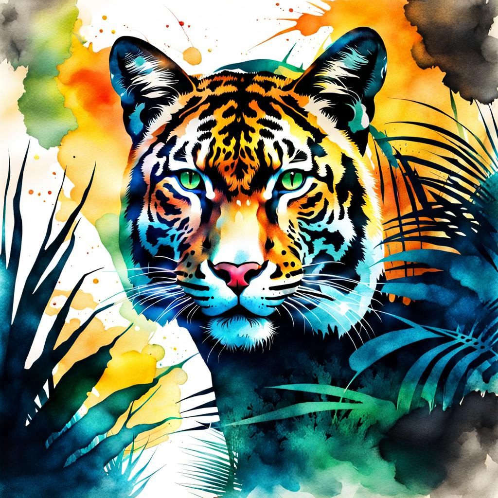 Magical Jungle Cat Double Exposure Art
