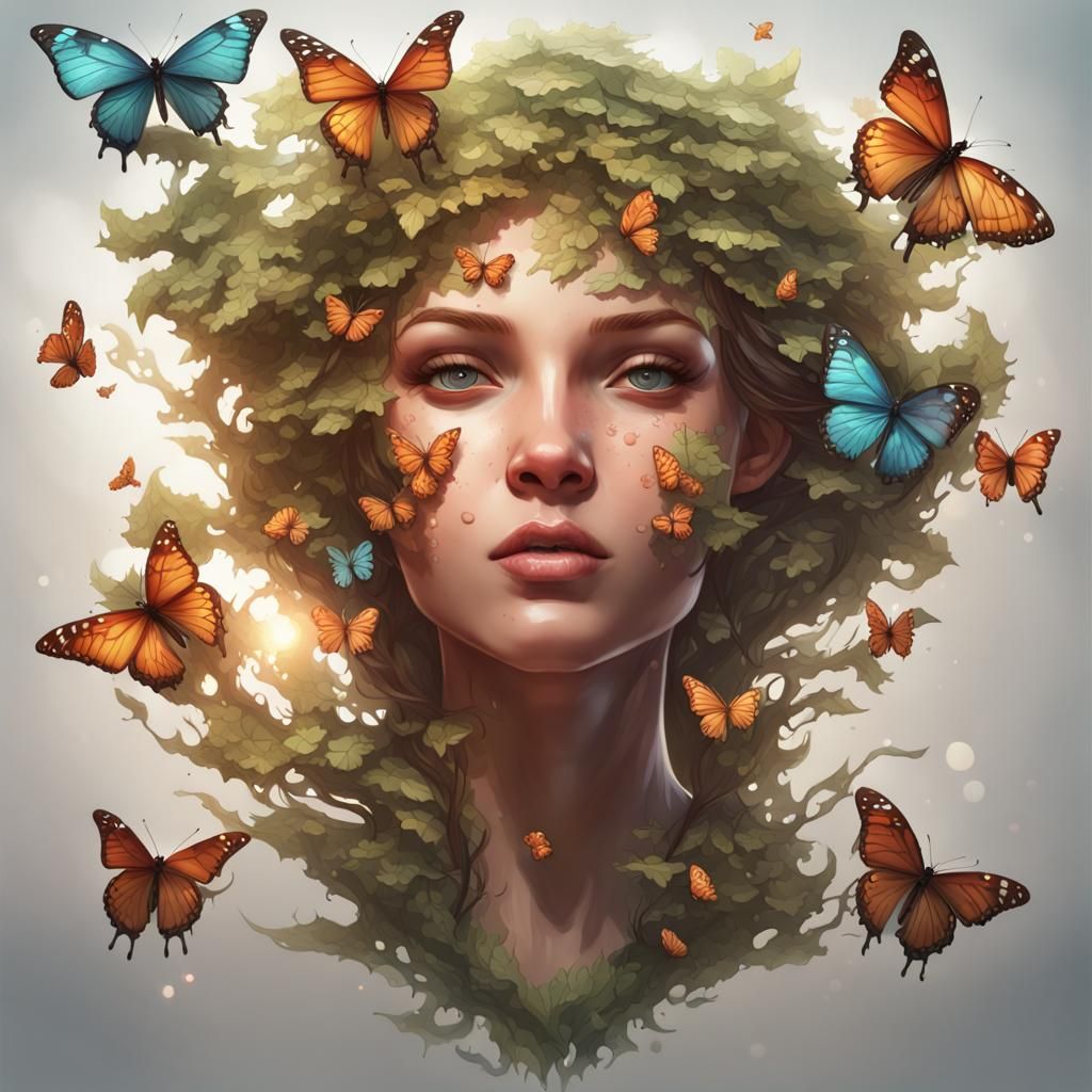 Butterfly Leaf Tree Portrait in Hyperdetailed Style