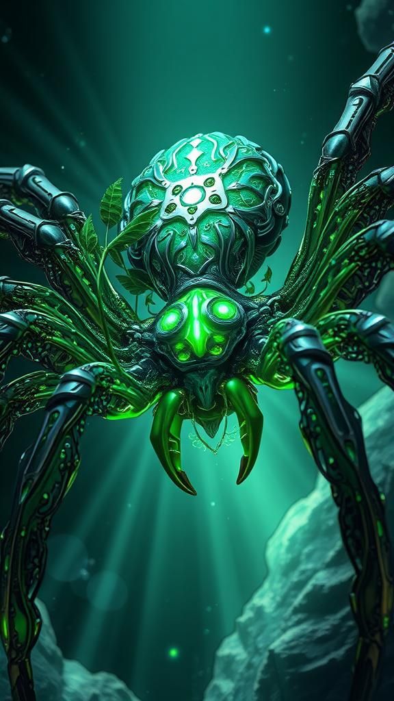 Organic Robotic Spider Queen in Digital Painting Style
