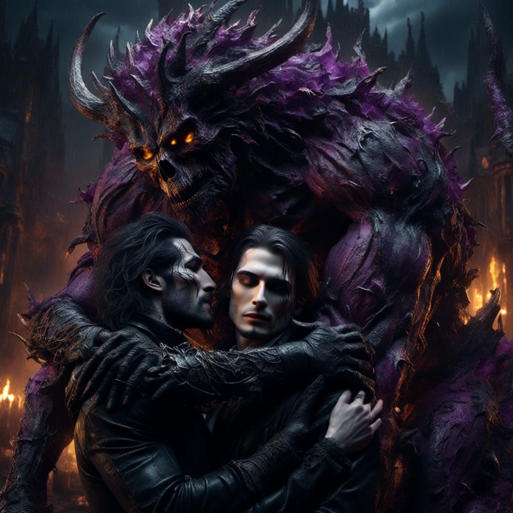 Romance among the monsters <lora:Dark fantasy romance:1.0> s...