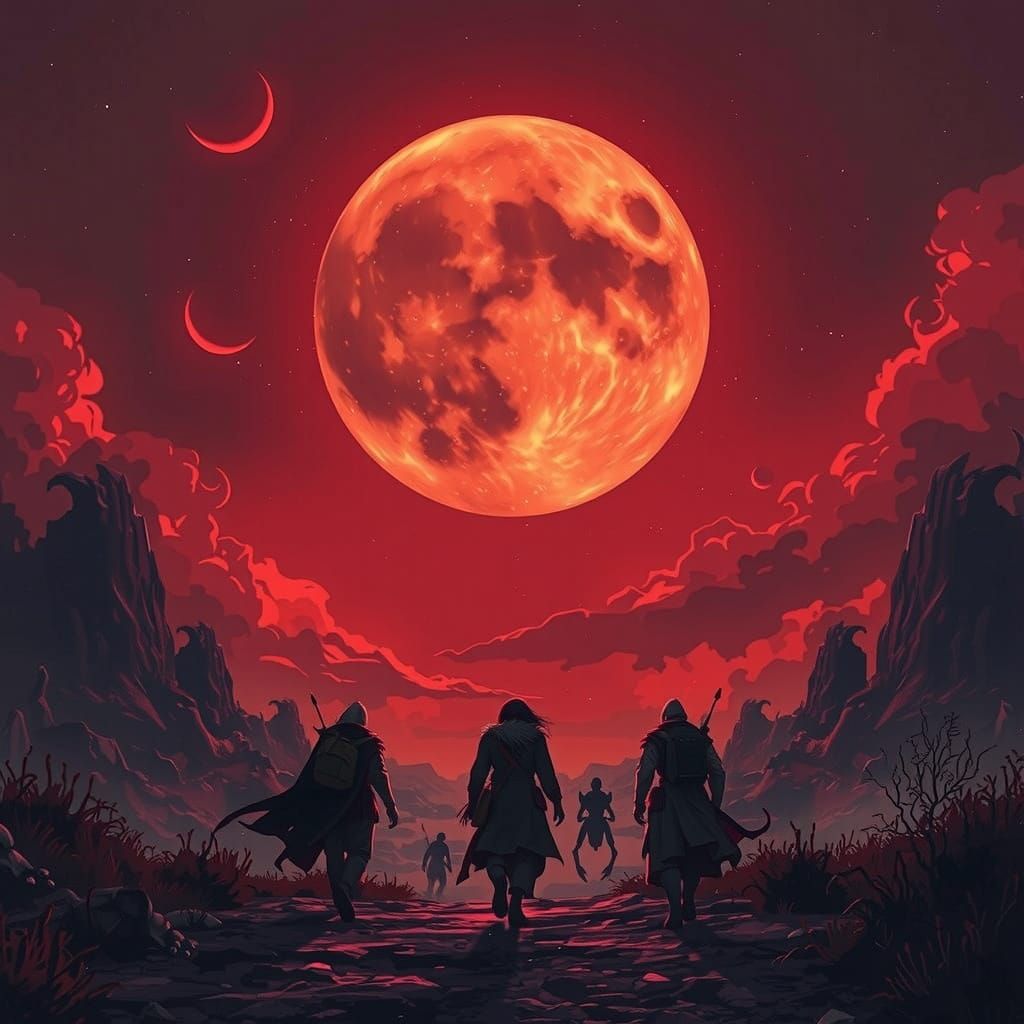 Menacing Monsters on Cobblestone Road in Dark Fantasy Style