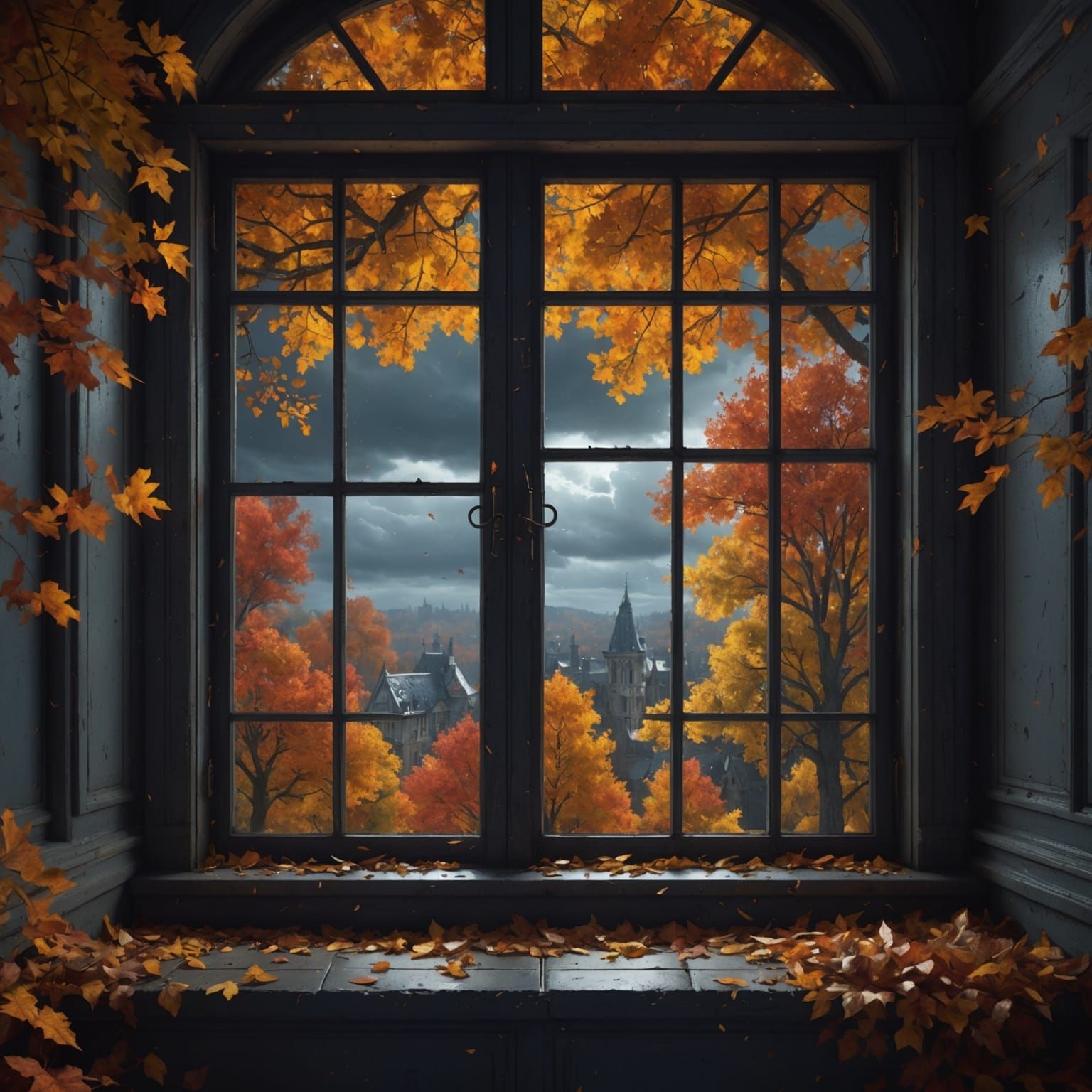 Autumn Leaves Under a Starry Sky, Matte Painting