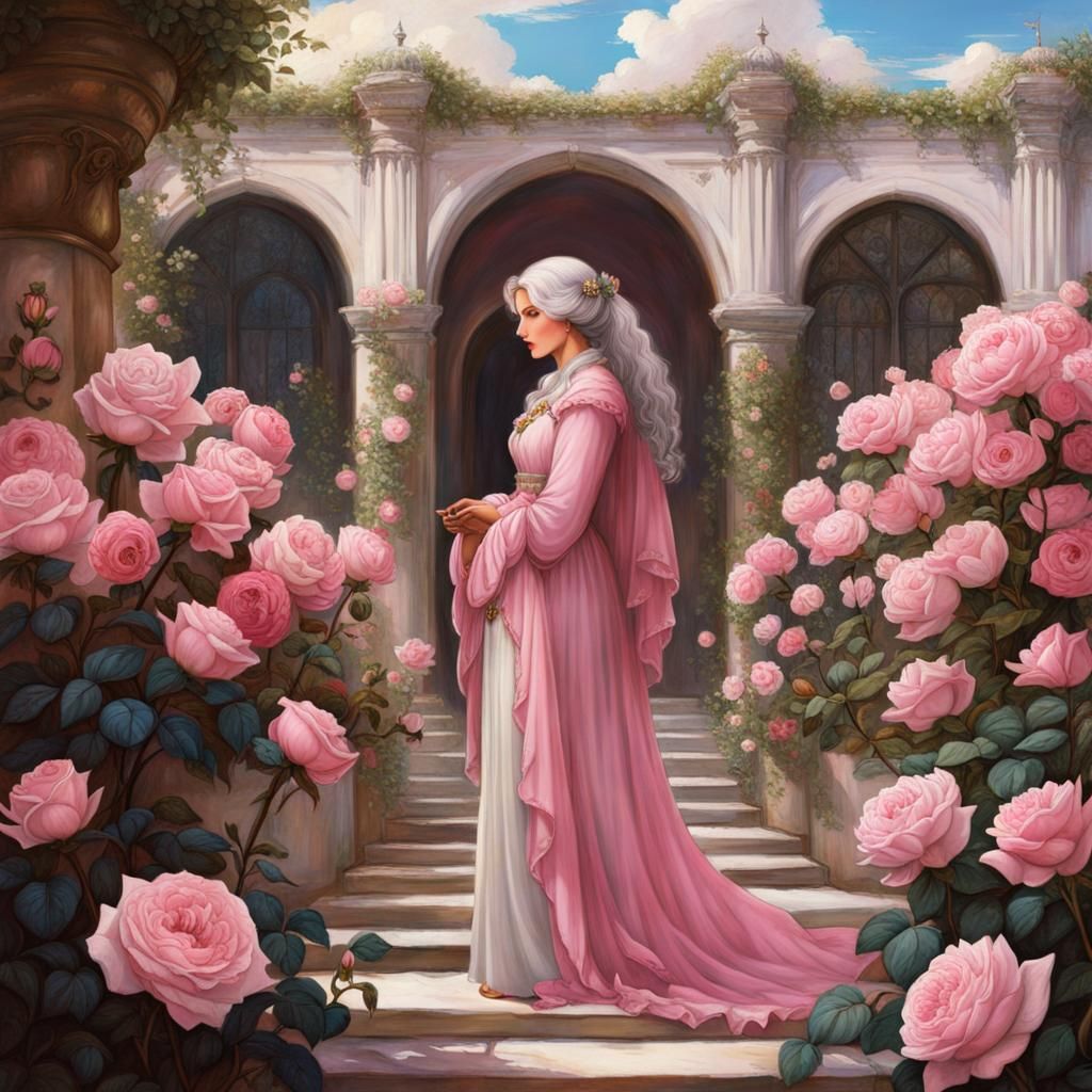 Enchanting Rose Garden Fantasy in Anime Style