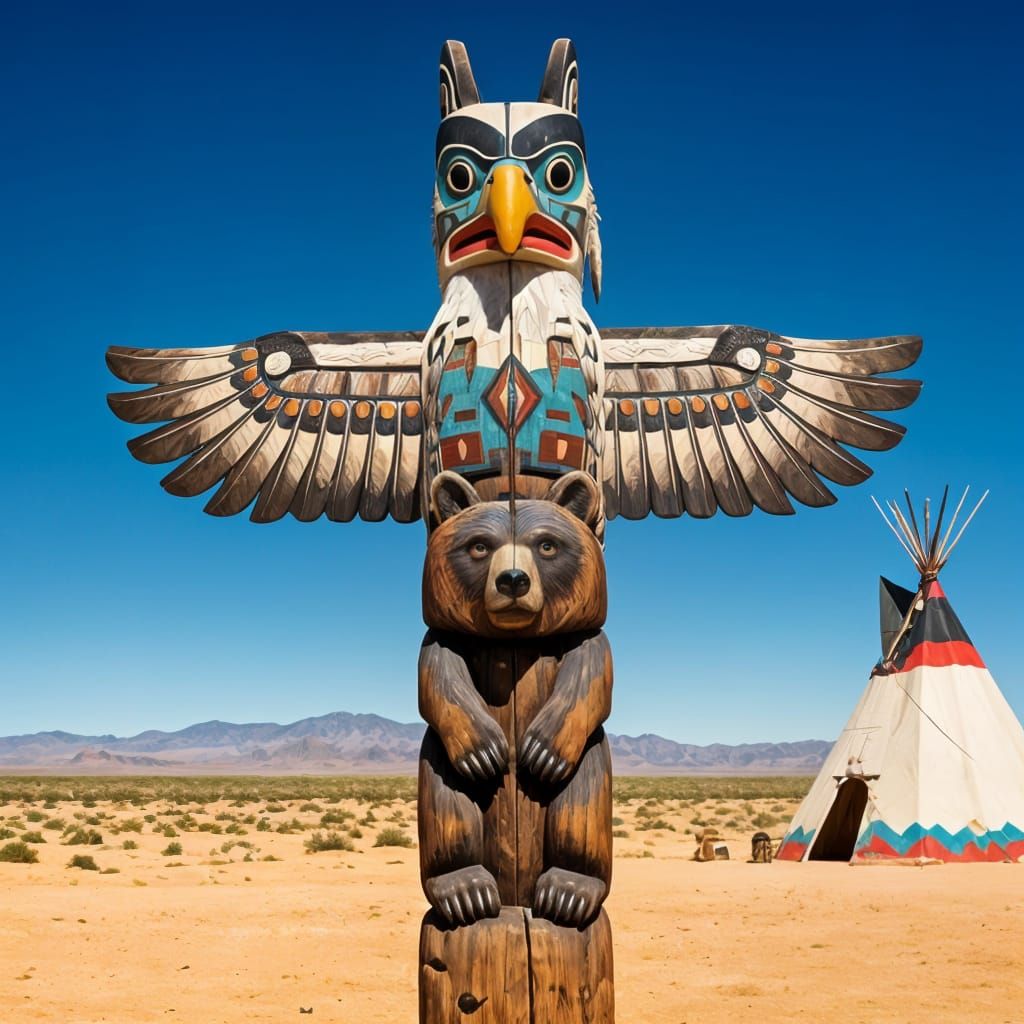 Native American carved wooden Totem Pole