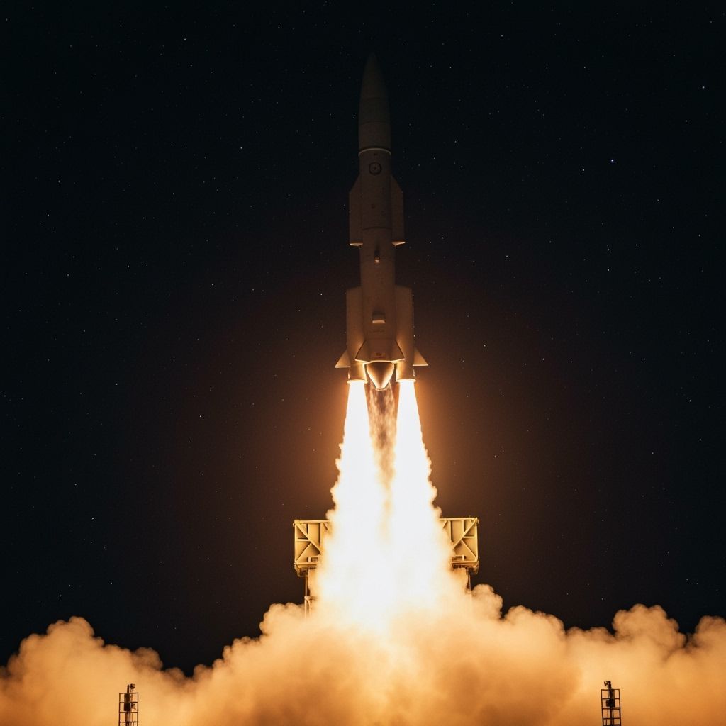 Ballistic Missile Soaring to Distant Planet in Comic Art