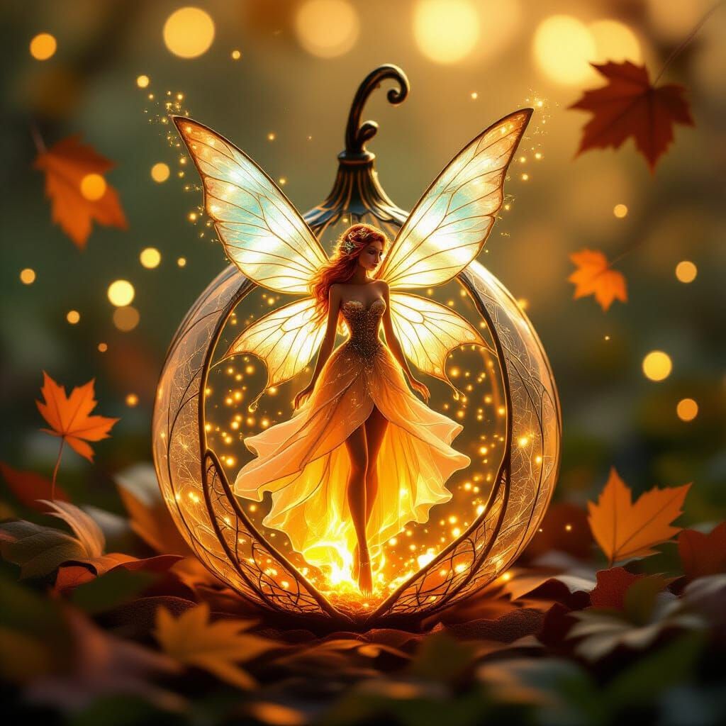 Autumn Fairy Glowing Inside Physalis Flower Lantern