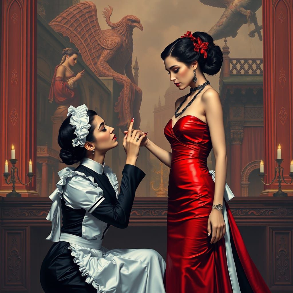 French Maid Kissing Hand in Fantasy Concept Art