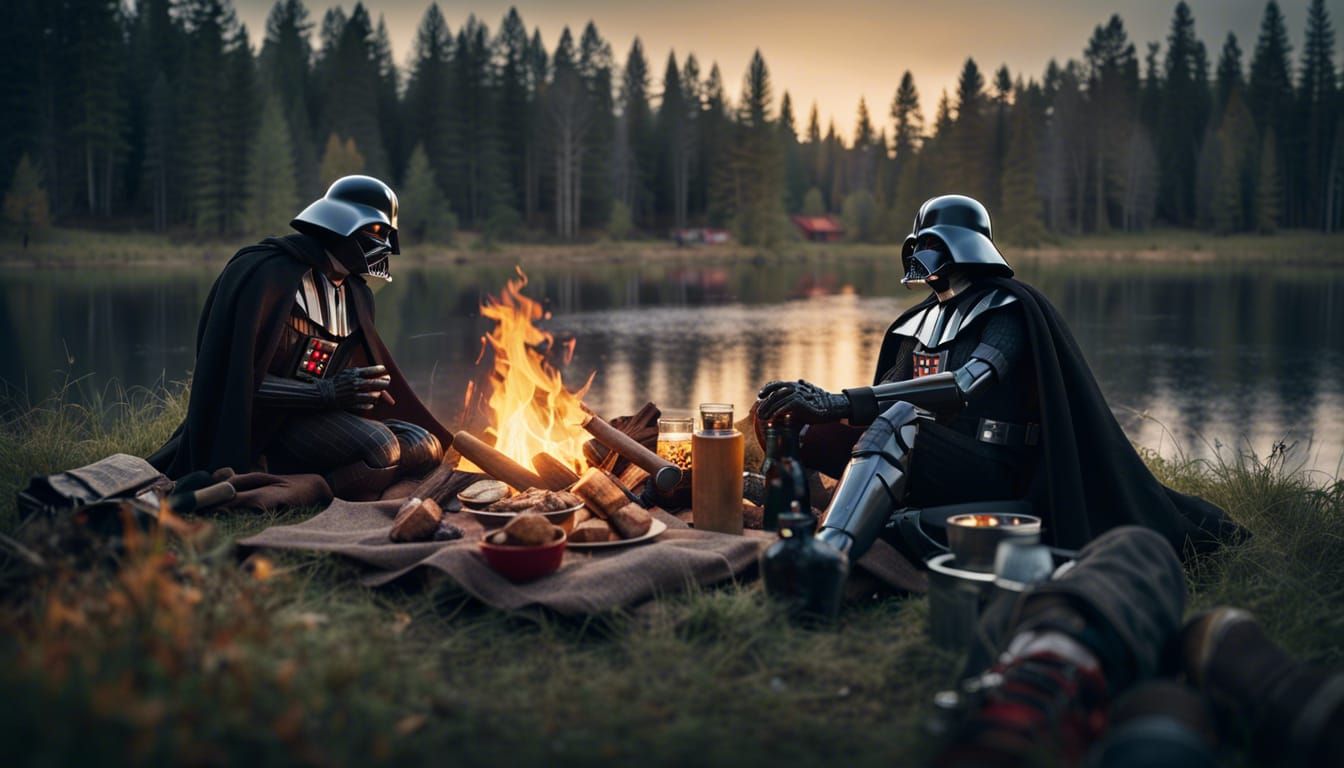 Darth Vader and Luke Skywalker Camping, Cinematic 3D